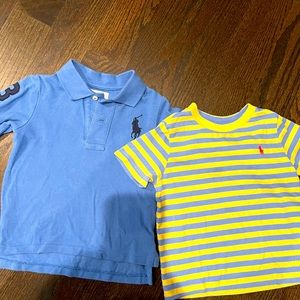 Ralph Lauren blue polo top in 18 months with striped yellow and blue T shirt